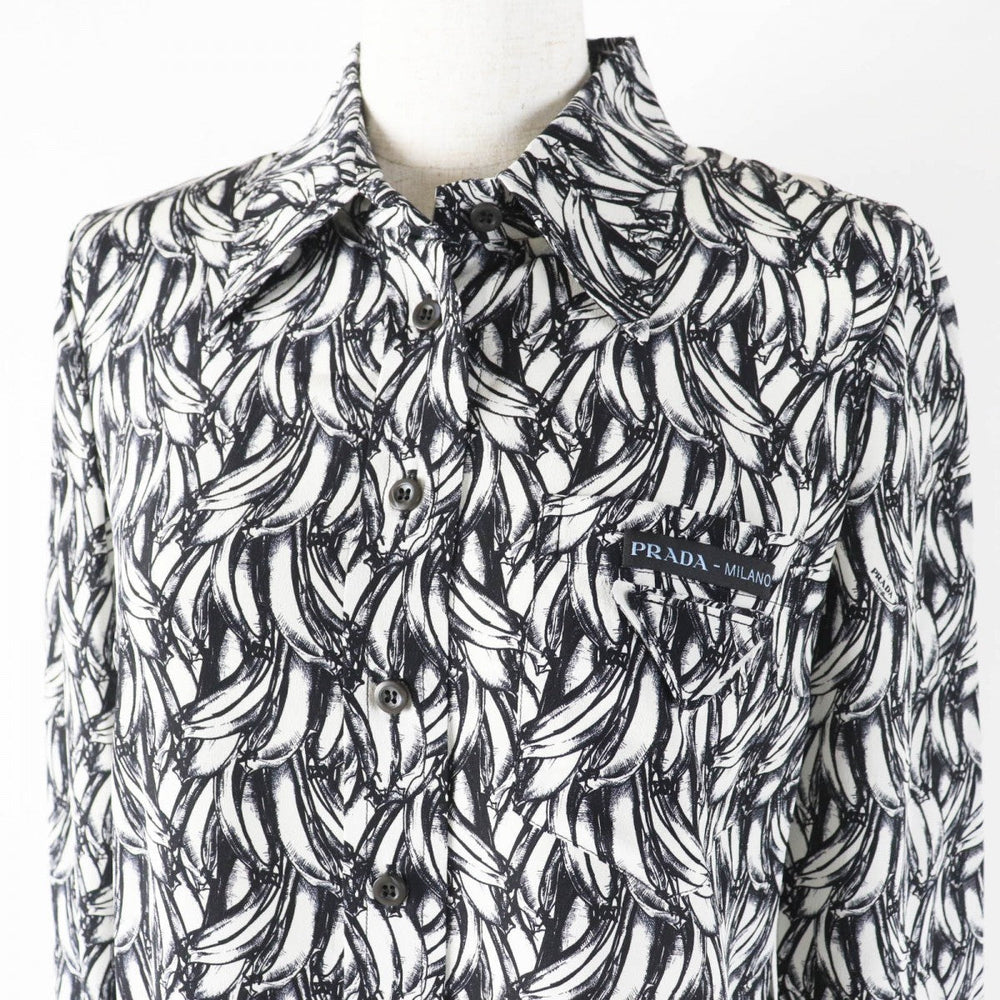 PRADA Long sleeve shirt P491C Main: 100% silk Black White Women 36 Used Authentic