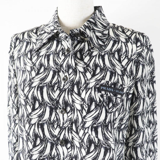 PRADA Long sleeve shirt P491C Main: 100% silk Black White Women 36 Used Authentic
