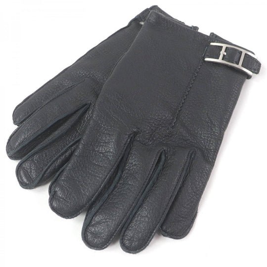 HERMES gloves Main: Deerskin, Lining: 100% Silk black mens 8 Used Authentic