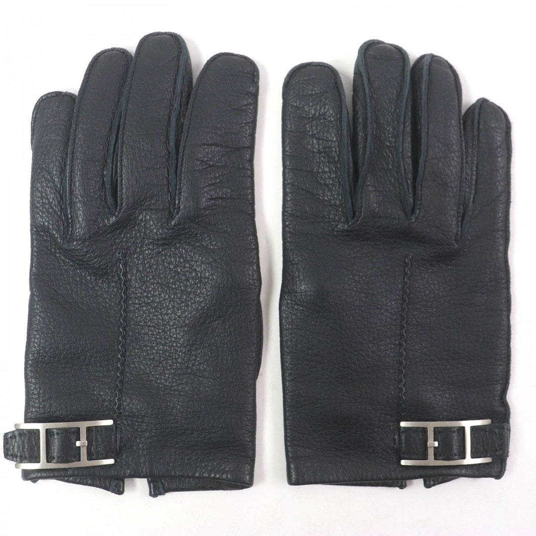 HERMES gloves Main: Deerskin, Lining: 100% Silk black mens 8 Used Authentic
