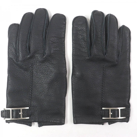 HERMES gloves Main: Deerskin, Lining: 100% Silk black mens 8 Used Authentic