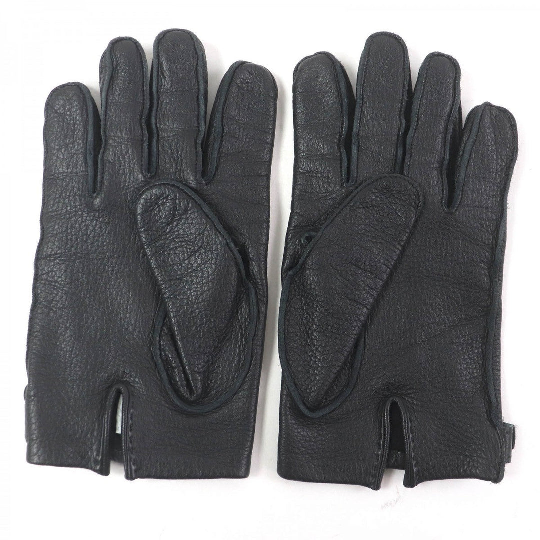 HERMES gloves Main: Deerskin, Lining: 100% Silk black mens 8 Used Authentic