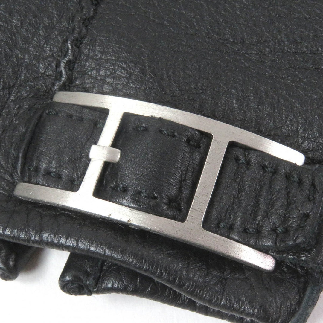 HERMES gloves Main: Deerskin, Lining: 100% Silk black mens 8 Used Authentic
