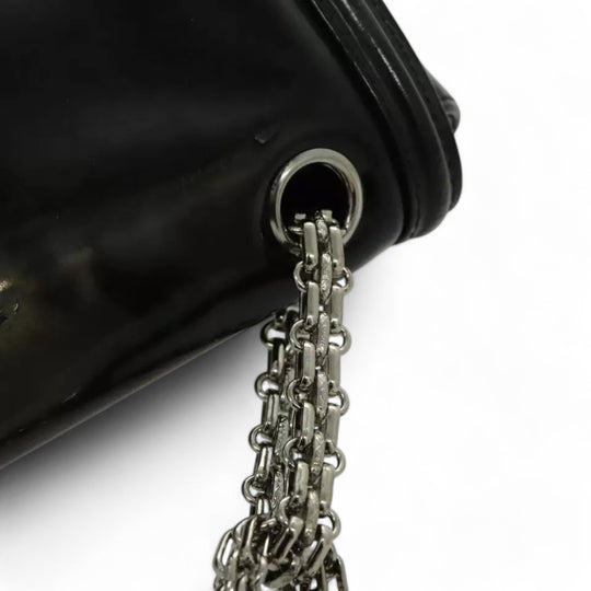 CHANEL Chain Shoulder Bag Patent Leather Black Silver CC