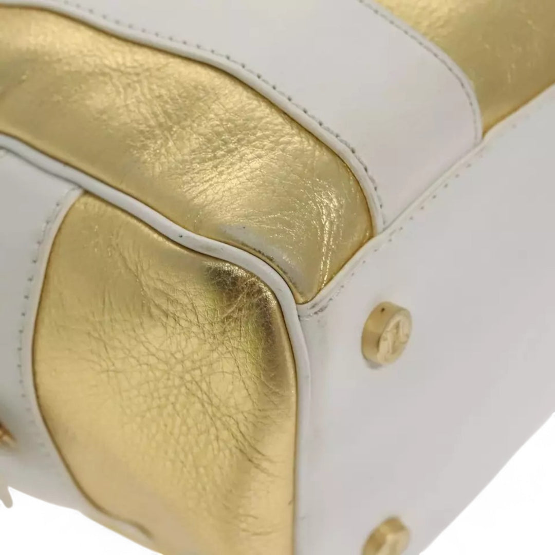 Celine Boston Bag Leather White Gold 2004 Women's Vintage Handbag