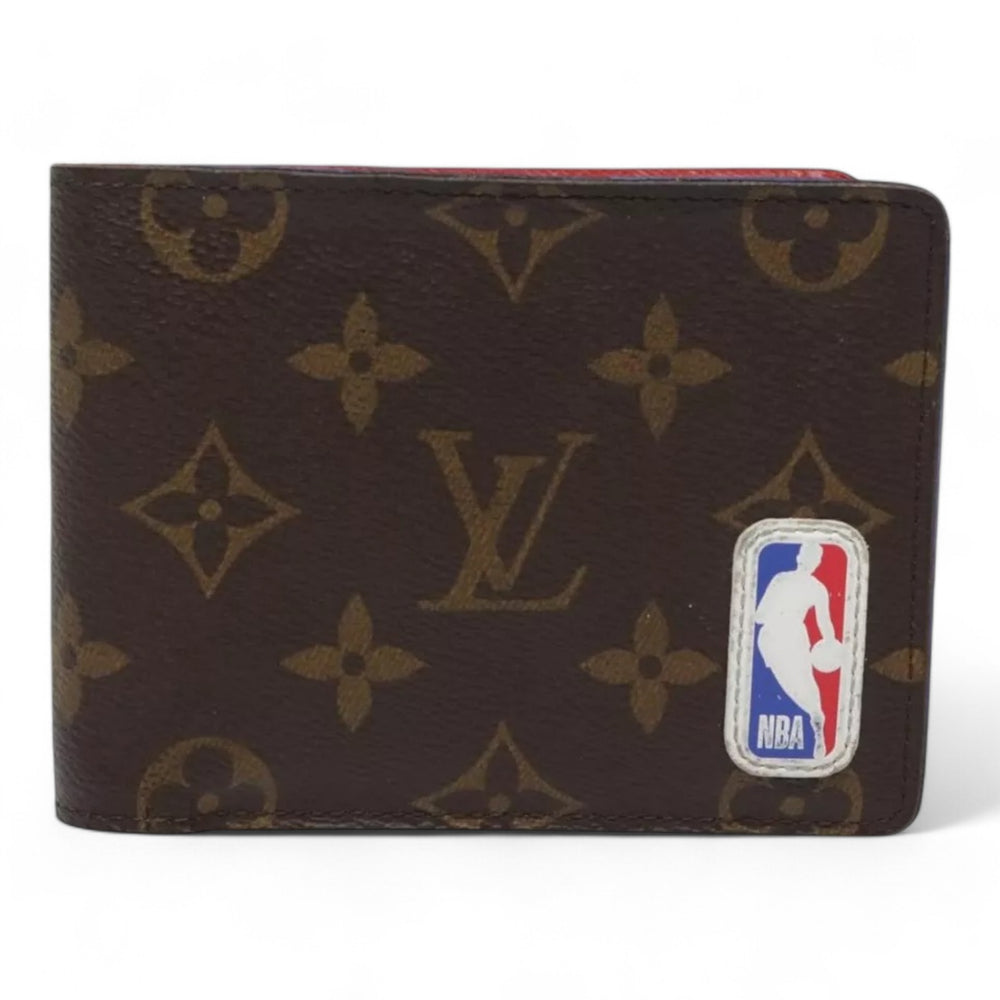 Louis Vuitton Monogram NBA Mens Leather Bifold Wallet Brown Red