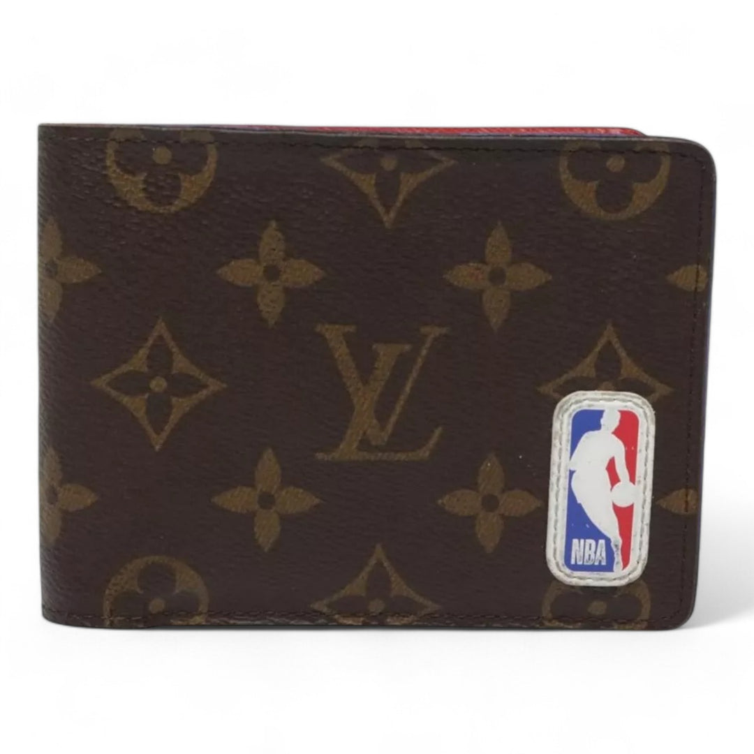 Louis Vuitton Monogram NBA Mens Leather Bifold Wallet Brown Red
