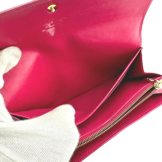 LOUIS VUITTON Long Wallet Purse M90022 enamel Rose Andian Pink Long Wallet Purse Monogram Vernis Portefeuille Sara Women Used Authentic