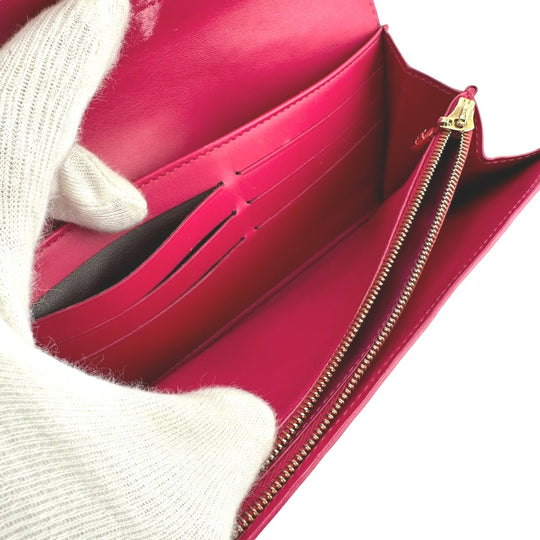LOUIS VUITTON Long Wallet Purse M90022 enamel Rose Andian Pink Long Wallet Purse Monogram Vernis Portefeuille Sara Women Used Authentic