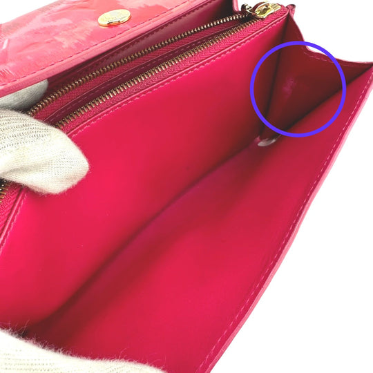 LOUIS VUITTON Long Wallet Purse M90022 enamel Rose Andian Pink Long Wallet Purse Monogram Vernis Portefeuille Sara Women Used Authentic