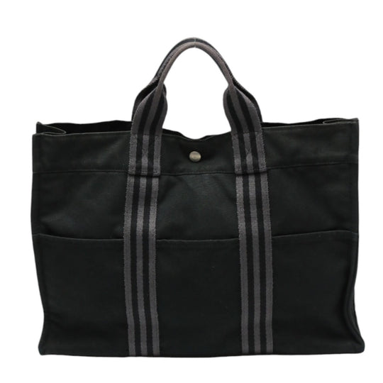 HERMES Tote Bag canvas canvas black Gray Line Fool Toe Tote MM