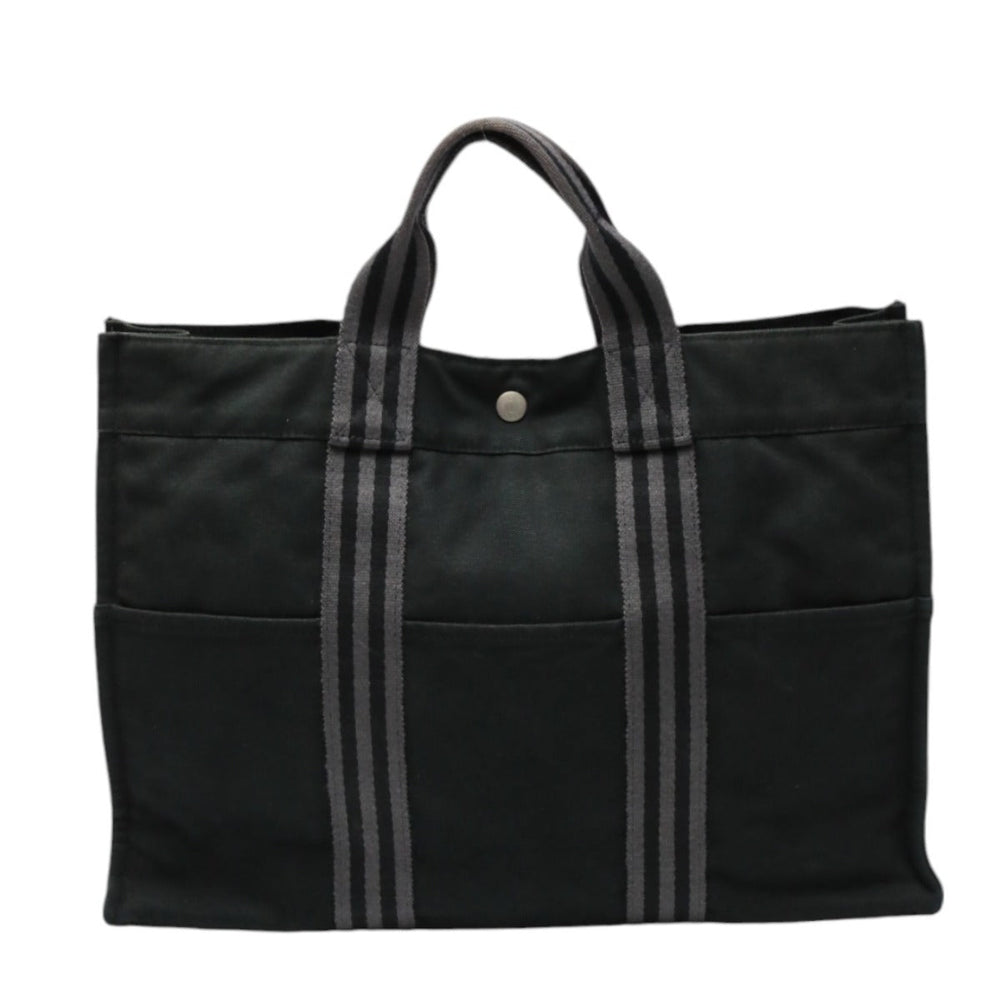 HERMES Tote Bag canvas canvas black Gray Line Fool Toe Tote MM