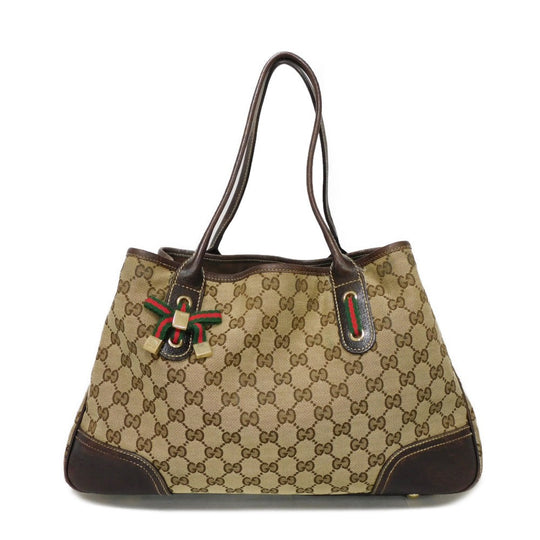 GUCCI Tote Bag 163805 GG canvas x calf leather beige Sherry line Web stripe bow tote