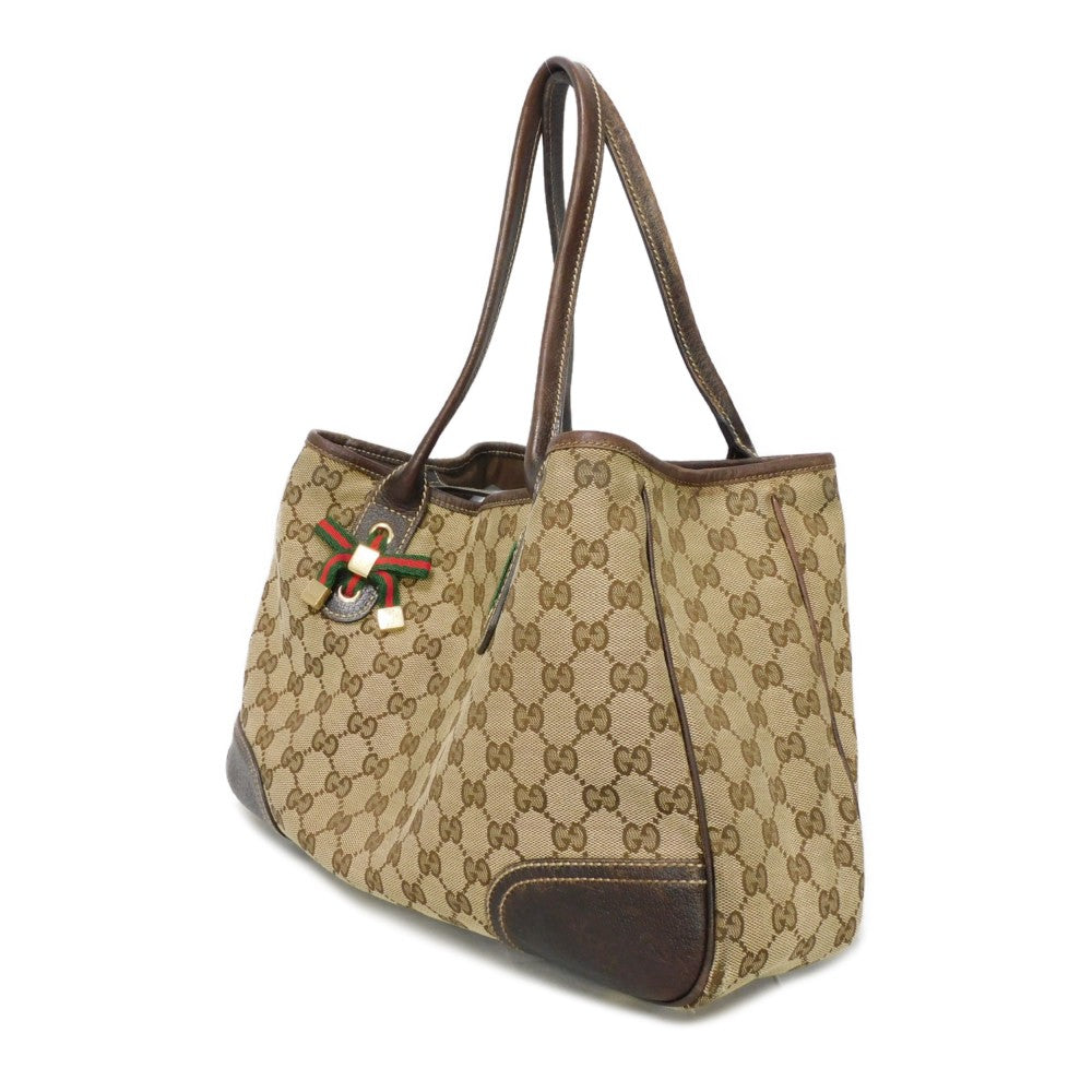 GUCCI Tote Bag 163805 GG canvas x calf leather beige Sherry line Web stripe bow tote