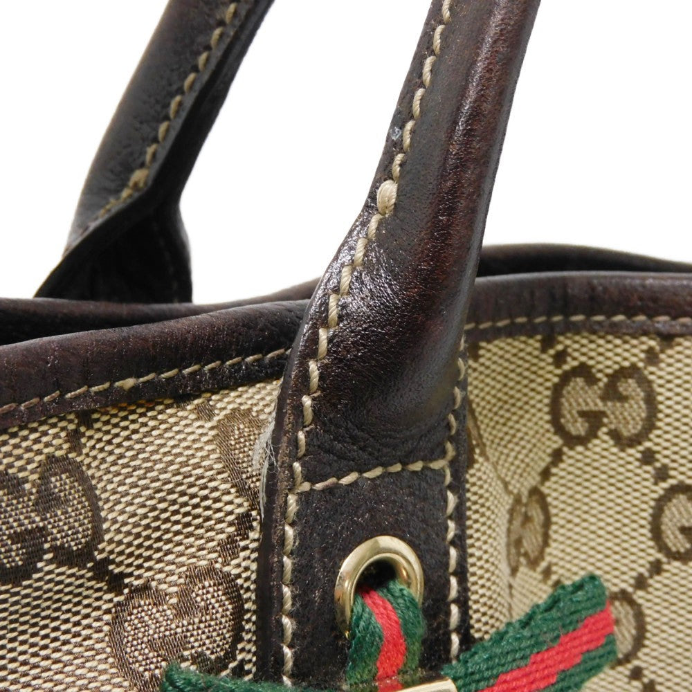 GUCCI Tote Bag 163805 GG canvas x calf leather beige Sherry line Web stripe bow tote