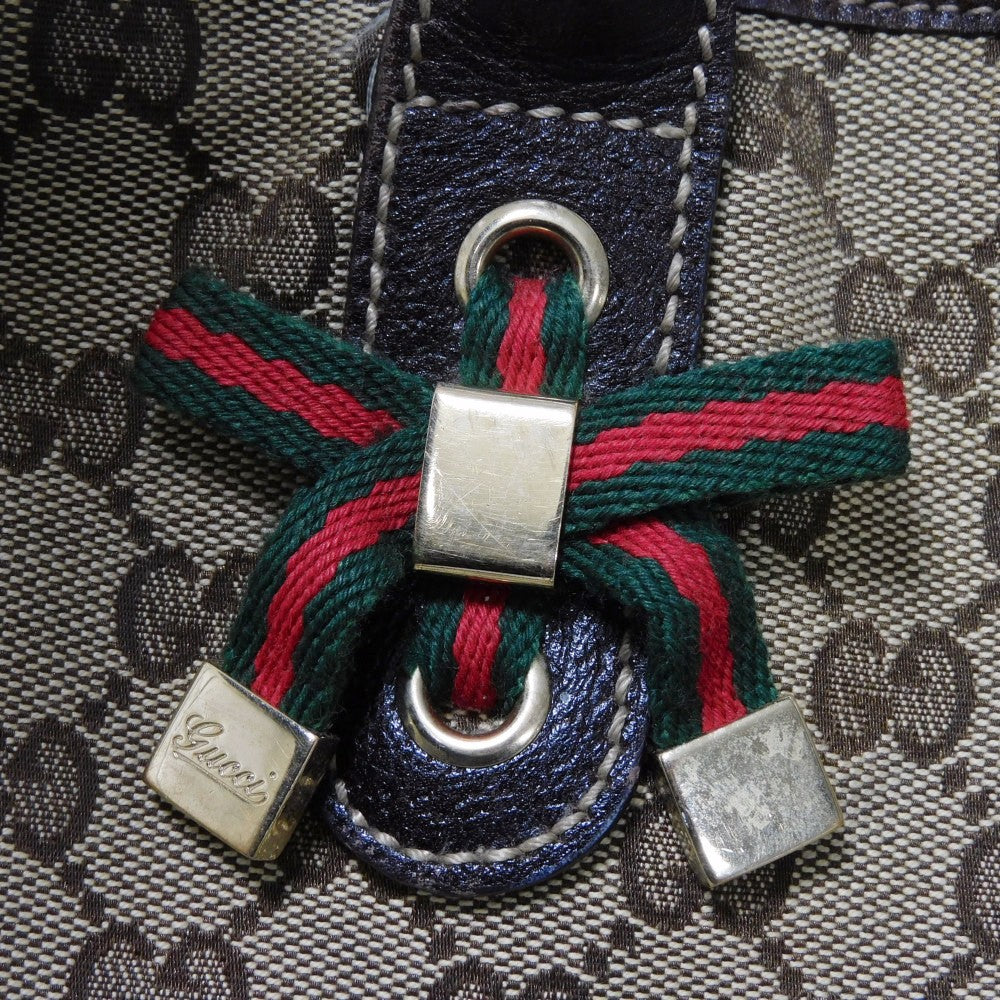 GUCCI Tote Bag 163805 GG canvas x calf leather beige Sherry line Web stripe bow tote