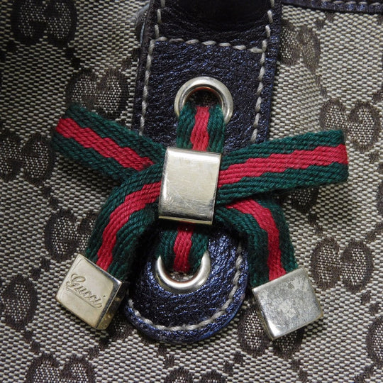 GUCCI Tote Bag 163805 GG canvas x calf leather beige Sherry line Web stripe bow tote