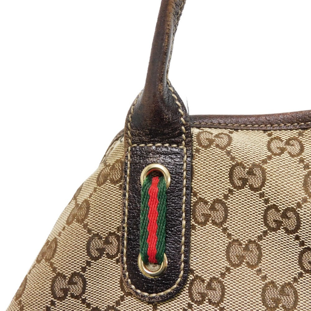 GUCCI Tote Bag 163805 GG canvas x calf leather beige Sherry line Web stripe bow tote