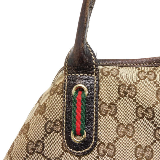 GUCCI Tote Bag 163805 GG canvas x calf leather beige Sherry line Web stripe bow tote