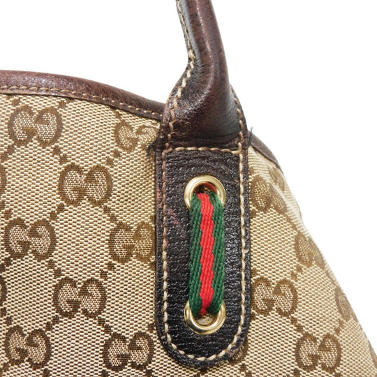 GUCCI Tote Bag 163805 GG canvas x calf leather beige Sherry line Web stripe bow tote