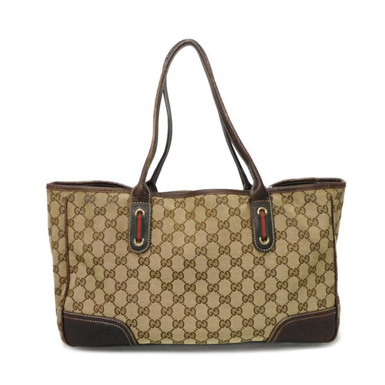 GUCCI Tote Bag 163805 GG canvas x calf leather beige Sherry line Web stripe bow tote