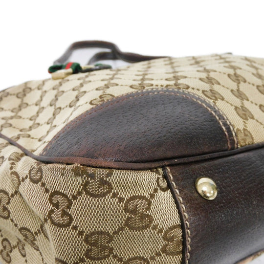 GUCCI Tote Bag 163805 GG canvas x calf leather beige Sherry line Web stripe bow tote