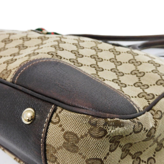GUCCI Tote Bag 163805 GG canvas x calf leather beige Sherry line Web stripe bow tote
