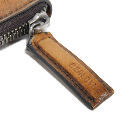 Berluti Key case Key holder  Venice Calfskin Leather Brown Calligraphy Koto Scrit Leather Zip Keychain