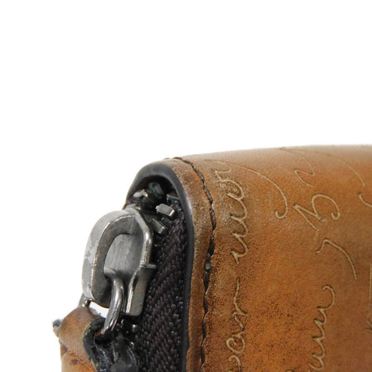 Berluti Key case Key holder  Venice Calfskin Leather Brown Calligraphy Koto Scrit Leather Zip Keychain
