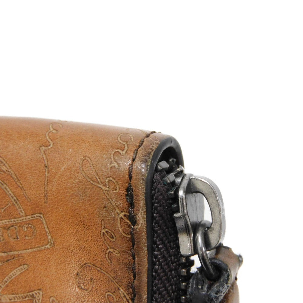 Berluti Key case Key holder  Venice Calfskin Leather Brown Calligraphy Koto Scrit Leather Zip Keychain
