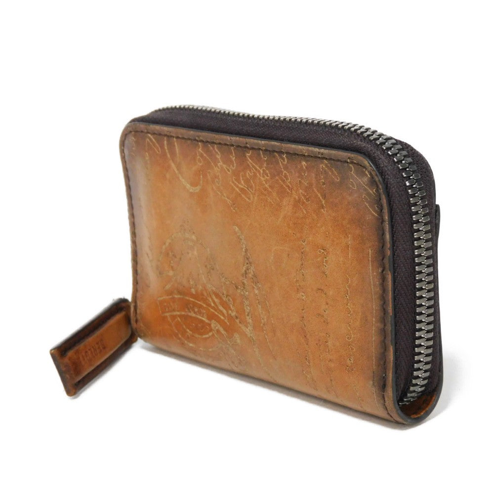 Berluti Key case Key holder  Venice Calfskin Leather Brown Calligraphy Koto Scrit Leather Zip Keychain