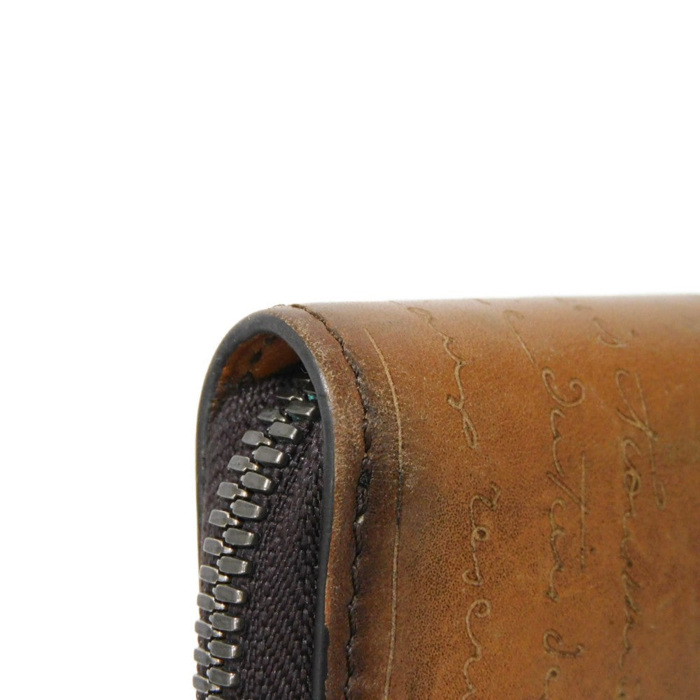 Berluti Key case Key holder  Venice Calfskin Leather Brown Calligraphy Koto Scrit Leather Zip Keychain