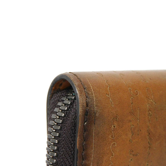 Berluti Key case Key holder  Venice Calfskin Leather Brown Calligraphy Koto Scrit Leather Zip Keychain