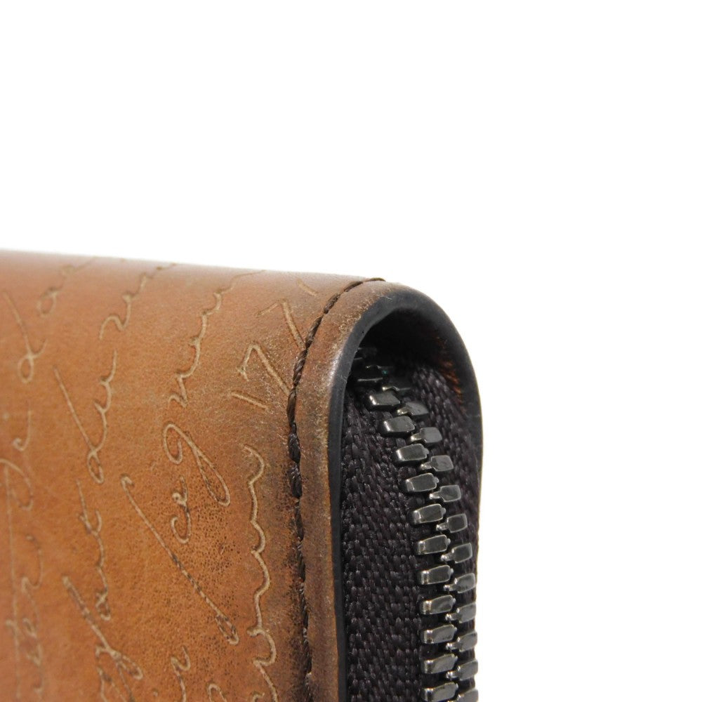 Berluti Key case Key holder  Venice Calfskin Leather Brown Calligraphy Koto Scrit Leather Zip Keychain