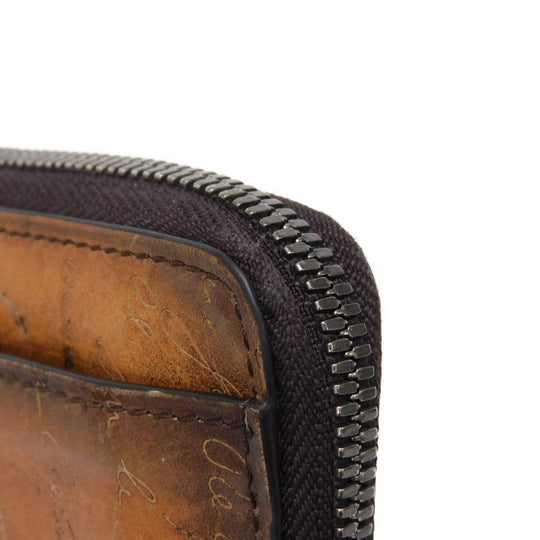 Berluti Key case Key holder  Venice Calfskin Leather Brown Calligraphy Koto Scrit Leather Zip Keychain