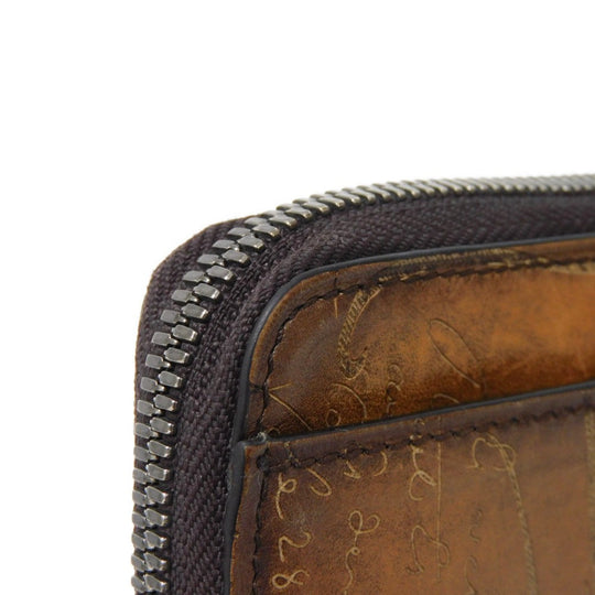 Berluti Key case Key holder  Venice Calfskin Leather Brown Calligraphy Koto Scrit Leather Zip Keychain