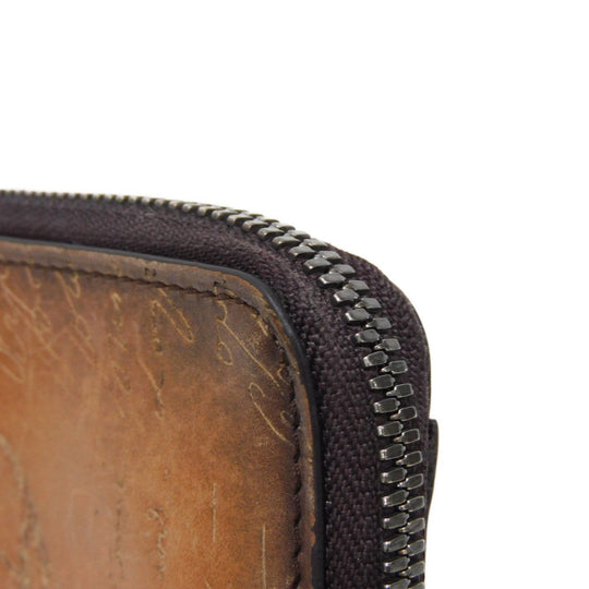 Berluti Key case Key holder  Venice Calfskin Leather Brown Calligraphy Koto Scrit Leather Zip Keychain