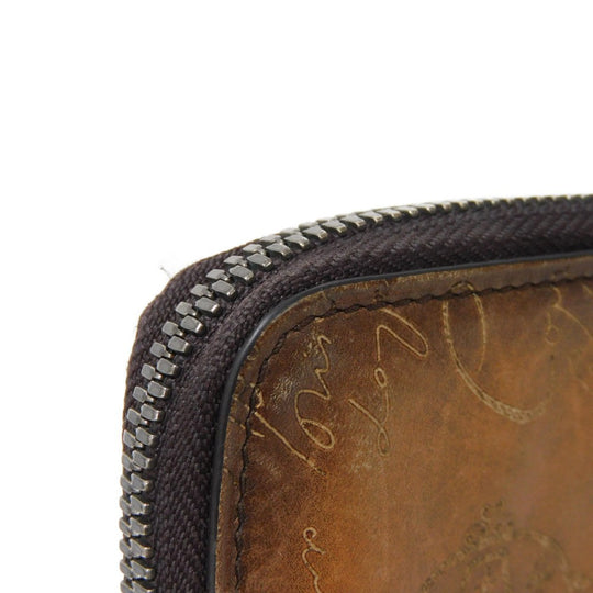 Berluti Key case Key holder  Venice Calfskin Leather Brown Calligraphy Koto Scrit Leather Zip Keychain