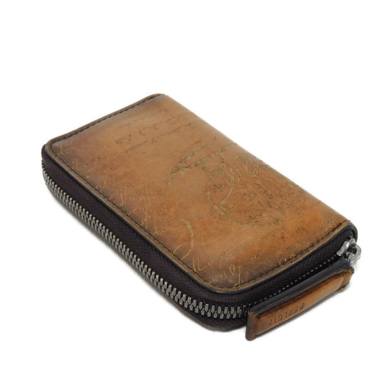 Berluti Key case Key holder  Venice Calfskin Leather Brown Calligraphy Koto Scrit Leather Zip Keychain
