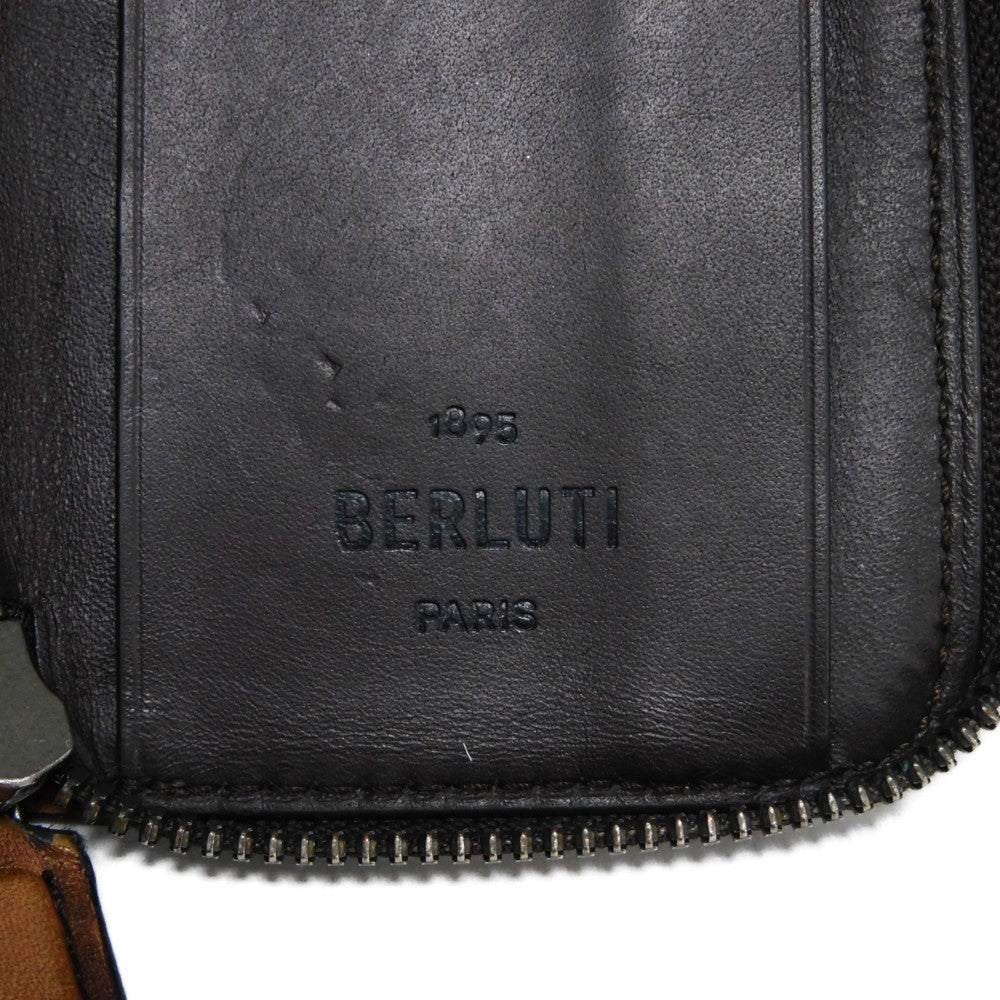 Berluti Key case Key holder  Venice Calfskin Leather Brown Calligraphy Koto Scrit Leather Zip Keychain
