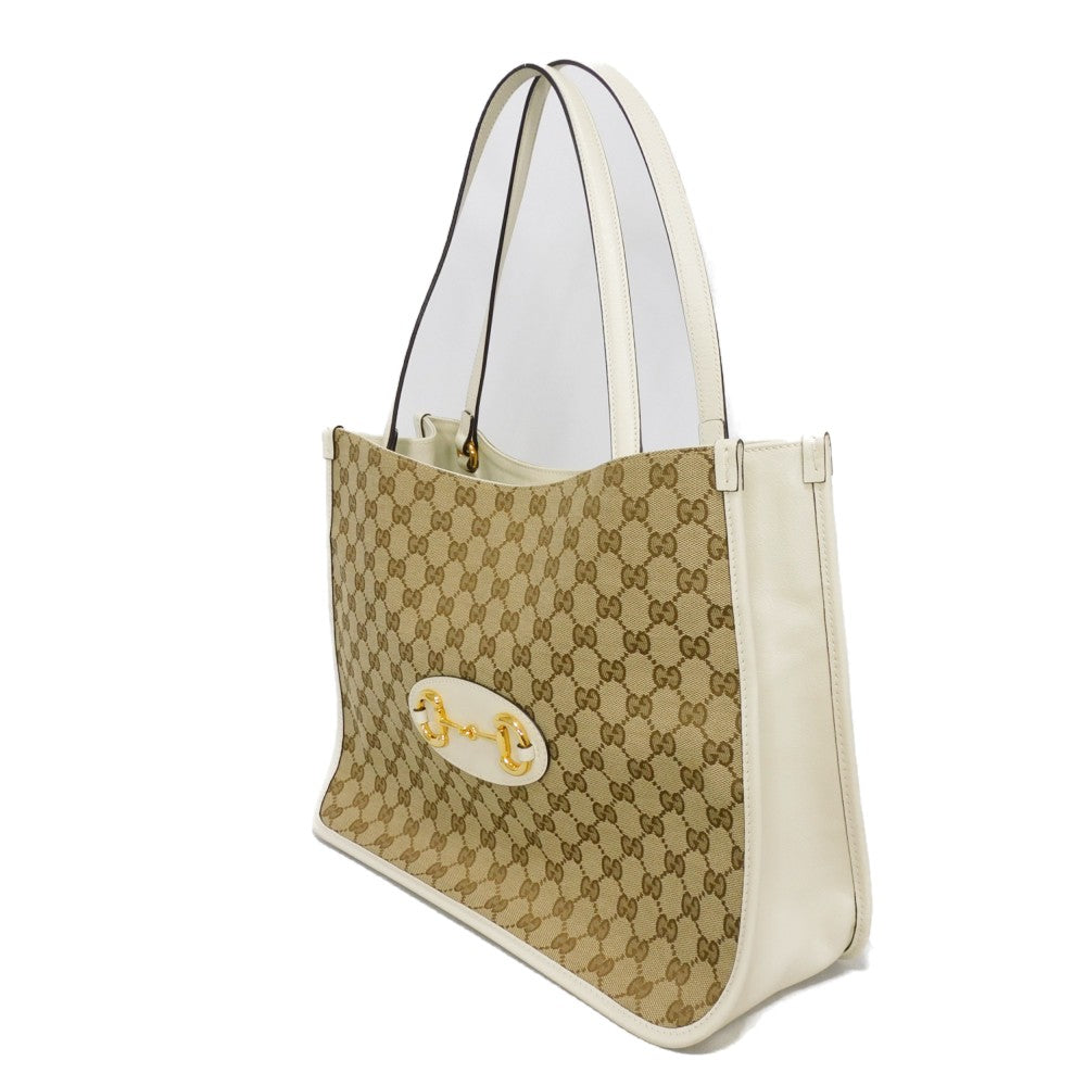 GUCCI Tote Bag 623694 1U10G 9761 GG canvas x calf leather beige GG canvas Horsebit 1955 Tote