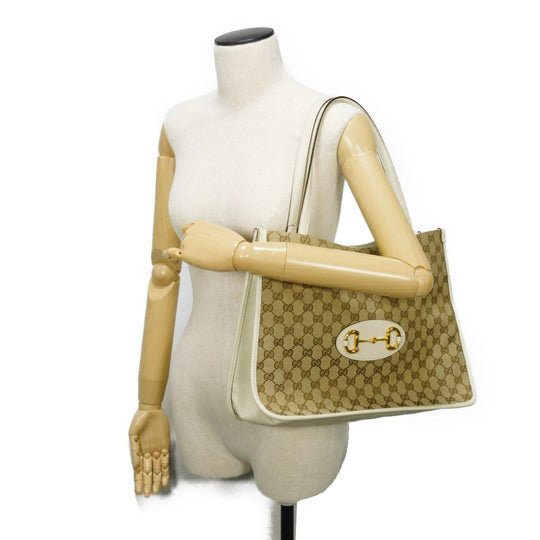 GUCCI Tote Bag 623694 1U10G 9761 GG canvas x calf leather beige GG canvas Horsebit 1955 Tote