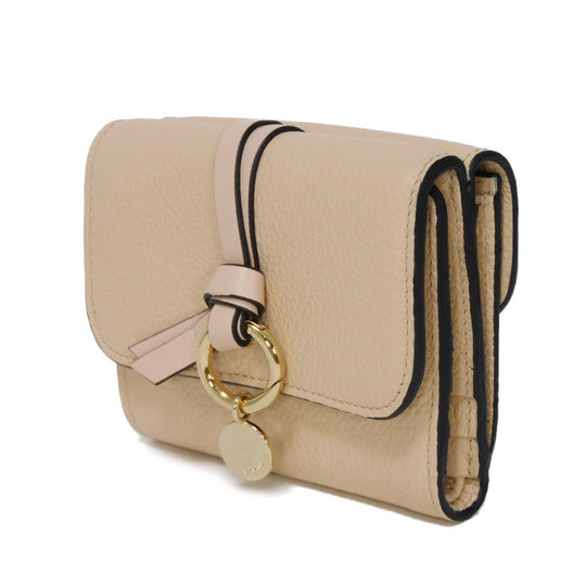Chloe Tri-fold wallet CHC21WP718 F57 6J5 Grained calfskin x shiny calfskin Cement Pink logo charm Alphabet Small Trifold Wallet