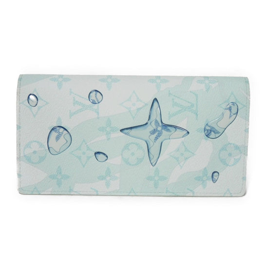 LOUIS VUITTON Long Wallet Purse M82306 Monogram Aqua Garden Canvas Crystal blue monogram aqua garden Portefeuille Braza