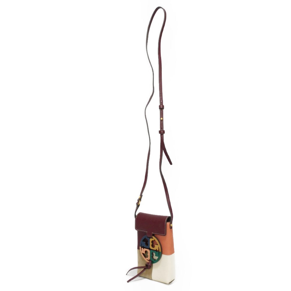 Tory Burch Shoulder Bag Calf leather x suede multicolor Double T logo Mirror Phone Crossbody