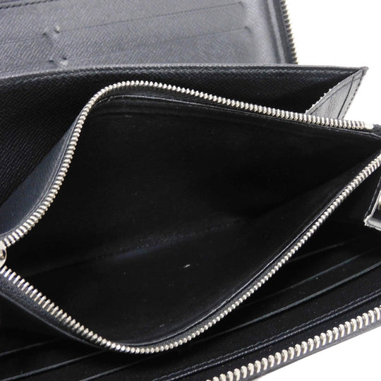 LOUIS VUITTON Long Wallet Purse M30056 Taiga leather (stamped) Noir Taiga Zippy Organizer NM