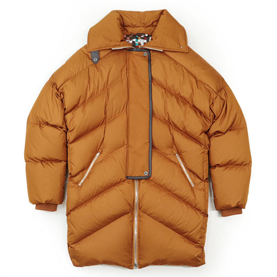 HERMES Down jacket [Outer material] 100% polyester; [Lining] 98% polyester, 2% polyurethane; [Filling] 90% down, 10% feather; [Knitted part] 80% virgin wool Orange Women 36 Used Authentic
