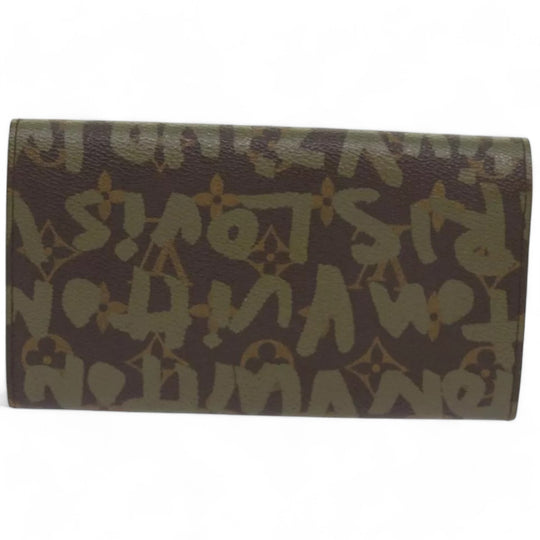 Louis Vuitton Monogram Graffiti Long Leather Wallet Khaki Womens