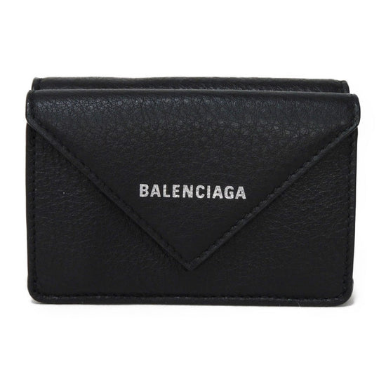 BALENCIAGA Tri-fold wallet 391446 DLQ0N 1000 Smooth calfskin (embossed) black New logo Paper mini wallet