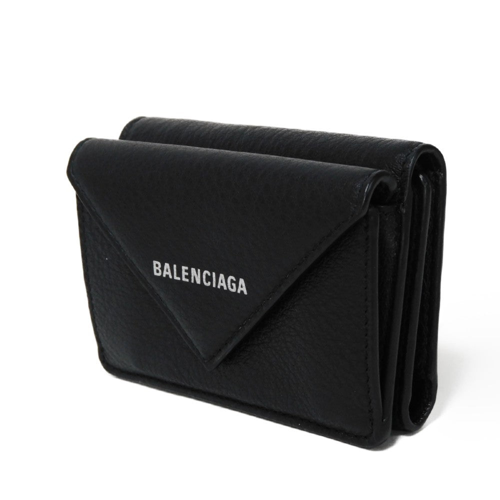 BALENCIAGA Tri-fold wallet 391446 DLQ0N 1000 Smooth calfskin (embossed) black New logo Paper mini wallet